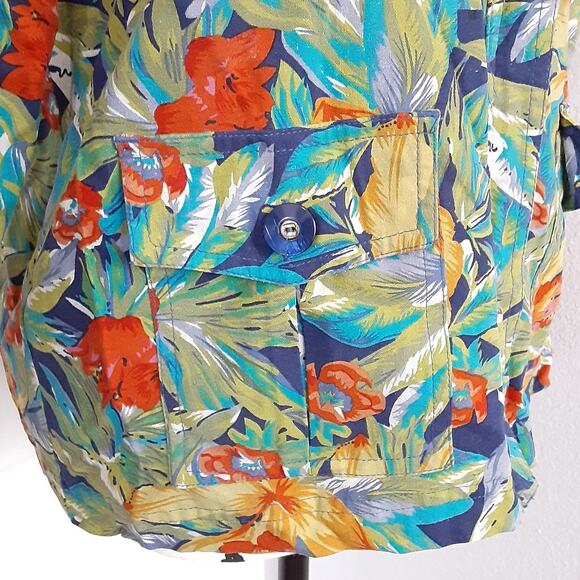 Vintage 80s Tropical Floral Full Zip Jacket 100% Linen Hawaii Womens Petite M - Picture 5 of 12